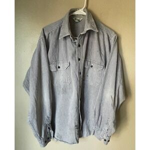 Vintage KEY Imperial Striped Button Up Work XL Shirt Mens Blue White
 Has stains